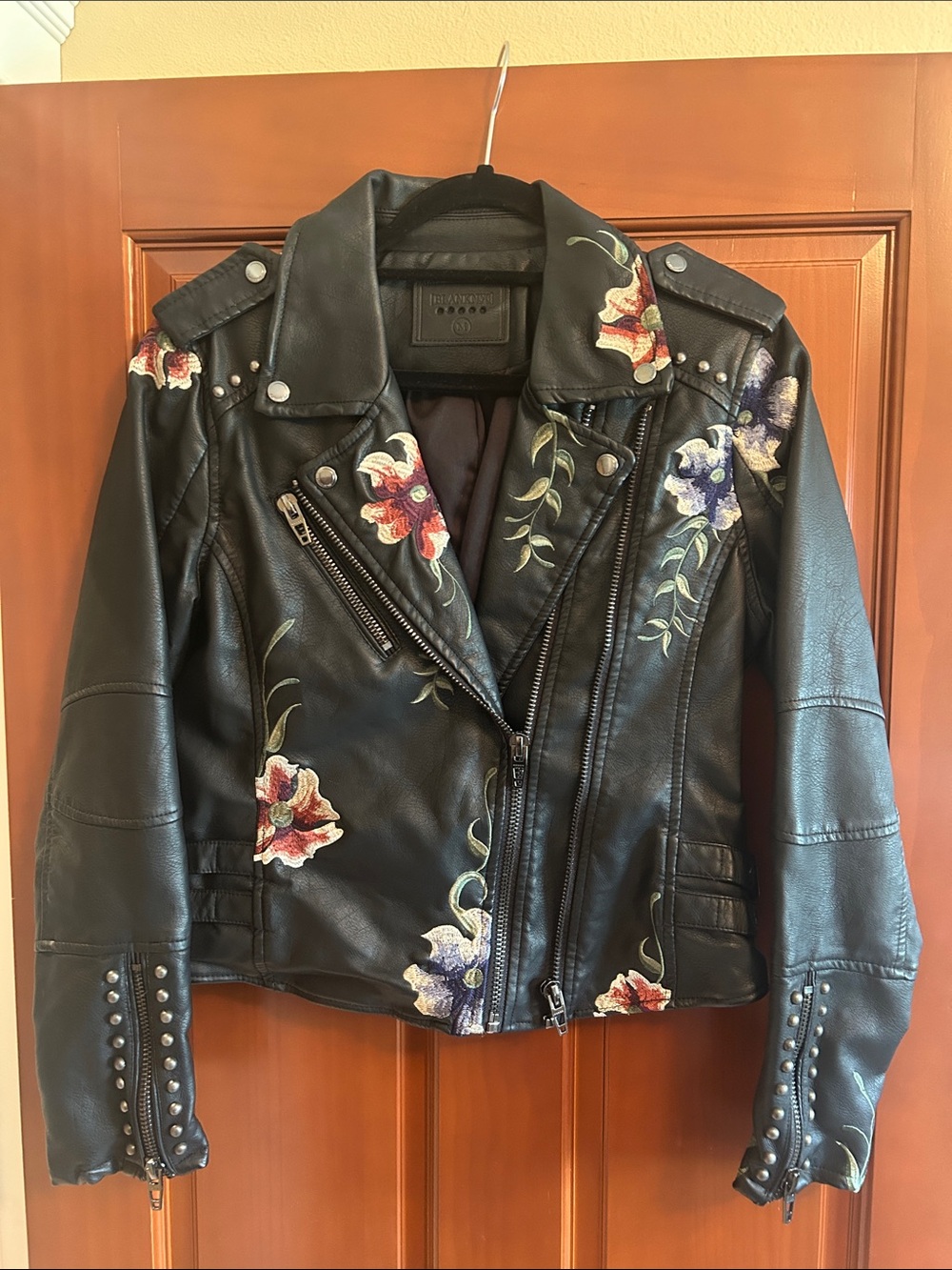 Embroidered Faux Leather Jacket